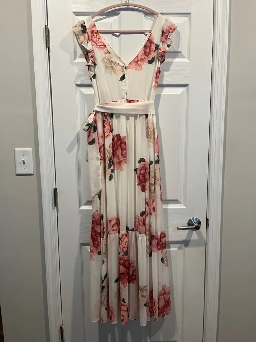 Premier Amour Floral Maxi Dress in Ivory and Pink Cottagecore Feminine SZ 6‎